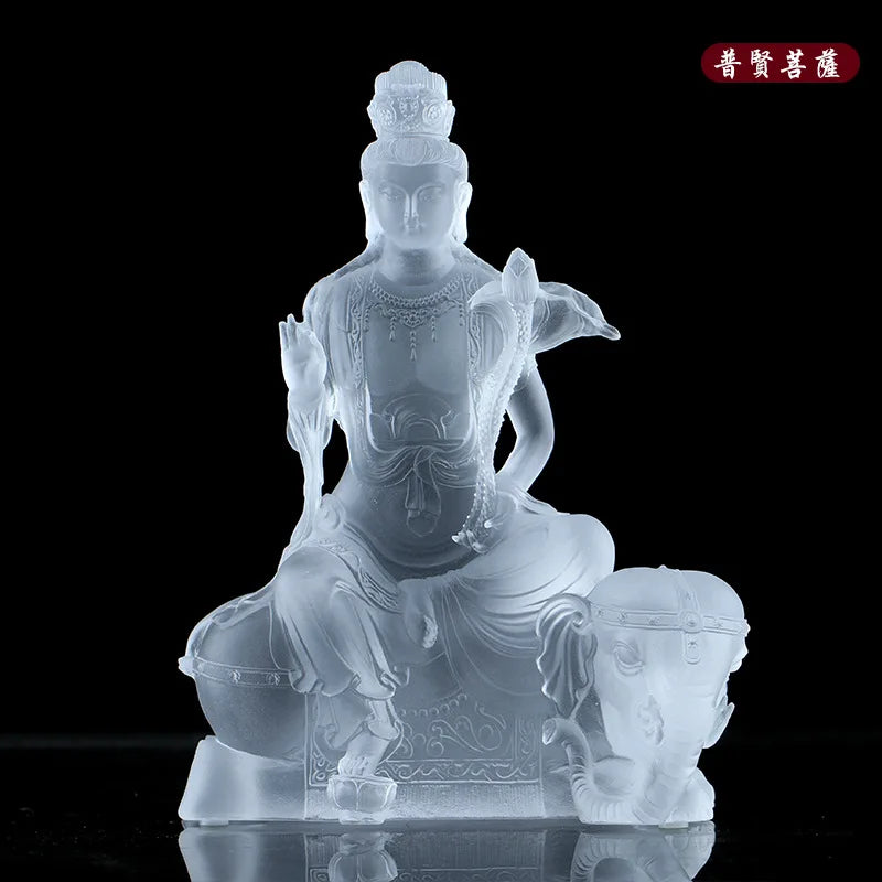 21cm Coloured Glaze Bodhisattva Manjusri Samantabhadra Bodhisattva Buddha Statue Buddhist Temple Worship Handicraft Ornaments