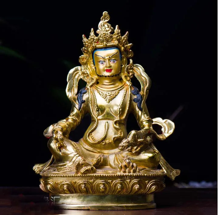 21cm # GOOD Buddhist bless family home Safety wealth fortune efficacious Protection Gold gilding Yellow Jambhala buddha statue