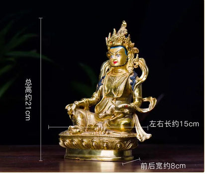 21cm # GOOD Buddhist bless family home Safety wealth fortune efficacious Protection Gold gilding Yellow Jambhala buddha statue