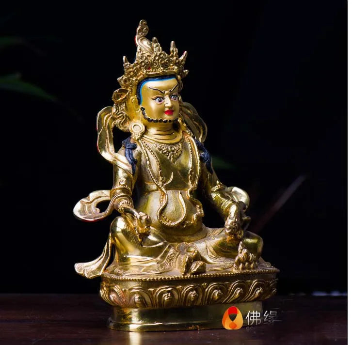 21cm # GOOD Buddhist bless family home Safety wealth fortune efficacious Protection Gold gilding Yellow Jambhala buddha statue