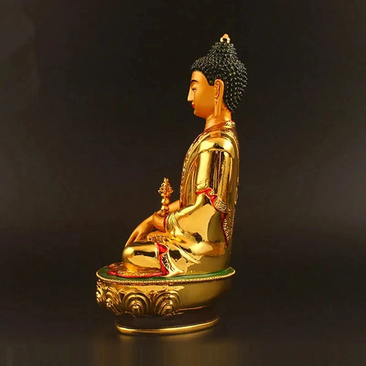 21cm Gold Plated Tantric Buddhist Resin Aksobhya Bodhisattva Buudha Putting Decorate Statue Small Collective Figurine