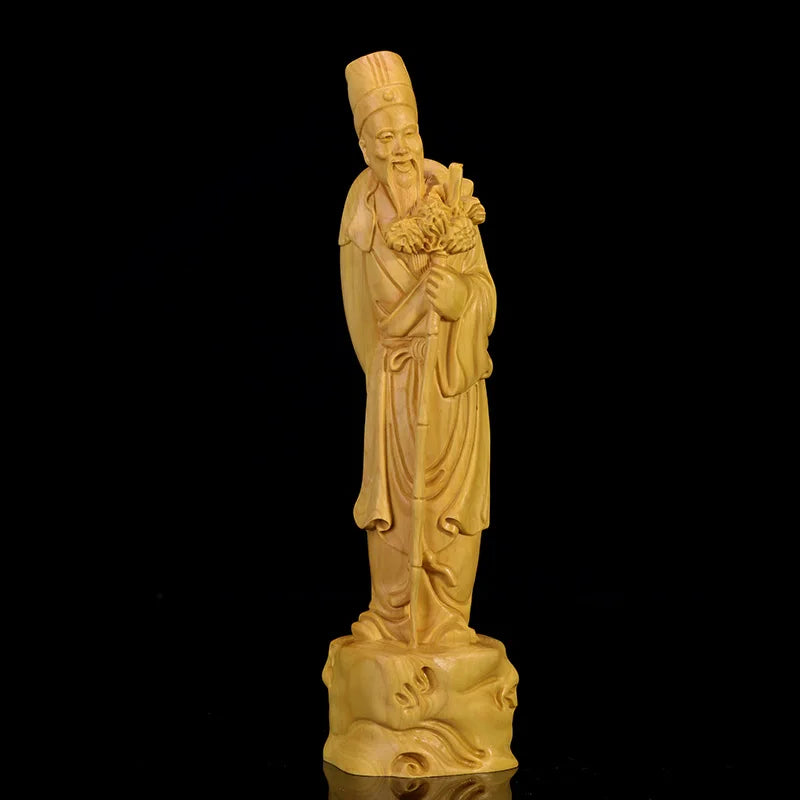 21cm Li Shizhen Boxwood Sculpture Home Decoration Solid Wood Handicraft Figure Statue Chinese Medicine Saint