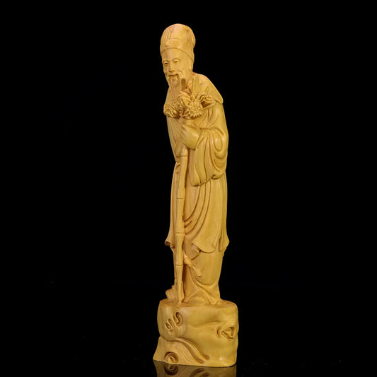 21cm Li Shizhen Boxwood Sculpture Home Decoration Solid Wood Handicraft Figure Statue Chinese Medicine Saint
