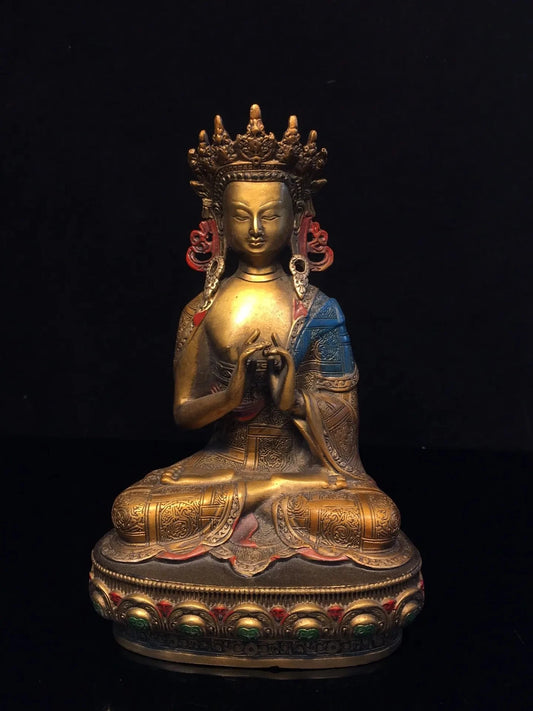 21cm Nepalese Tibetan Tantra Pure Copper Hat Crown Shakyamuni Buddha Statue Enlightenment Buddha Tathagata Buddha Ornament