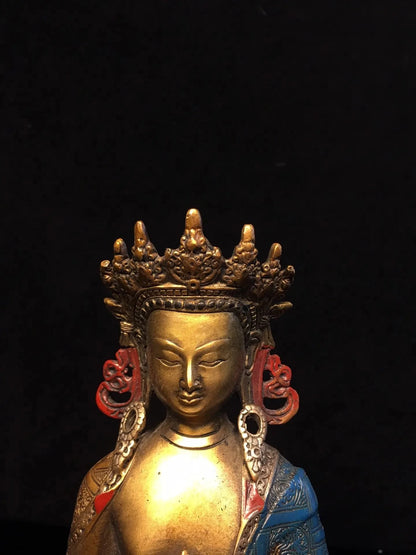 21cm Nepalese Tibetan Tantra Pure Copper Hat Crown Shakyamuni Buddha Statue Enlightenment Buddha Tathagata Buddha Ornament
