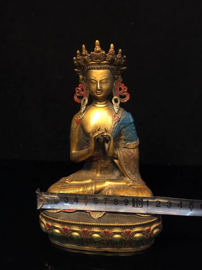 21cm Nepalese Tibetan Tantra Pure Copper Hat Crown Shakyamuni Buddha Statue Enlightenment Buddha Tathagata Buddha Ornament