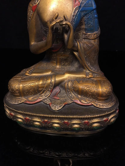 21cm Nepalese Tibetan Tantra Pure Copper Hat Crown Shakyamuni Buddha Statue Enlightenment Buddha Tathagata Buddha Ornament