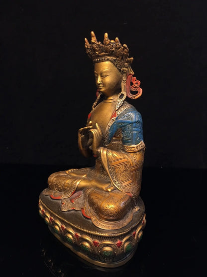 21cm Nepalese Tibetan Tantra Pure Copper Hat Crown Shakyamuni Buddha Statue Enlightenment Buddha Tathagata Buddha Ornament