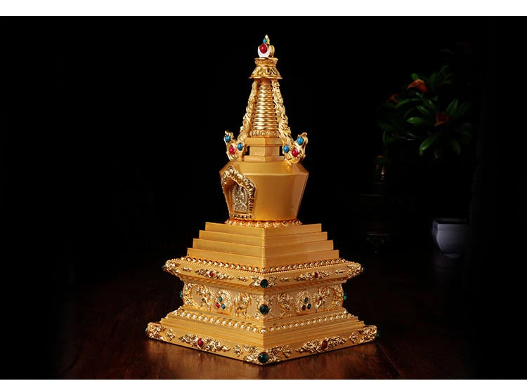 21cm TALL# GOOD Buddha Buddhist bless family home Safety Health wealth efficacious Protection gilding Bodhi Pagoda statue
