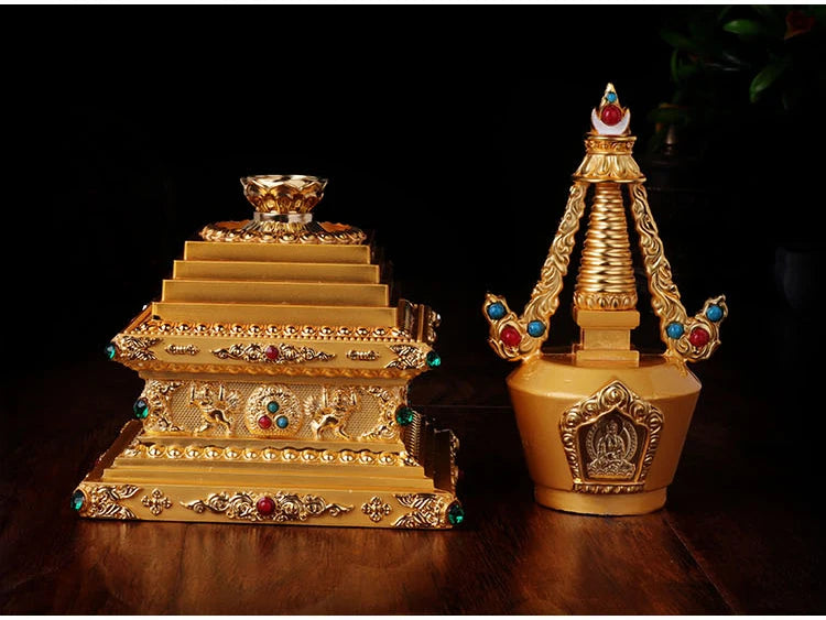 21cm TALL# GOOD Buddha Buddhist bless family home Safety Health wealth efficacious Protection gilding Bodhi Pagoda statue