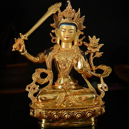 21cm TALL# GOOD Buddha # bless family Safety Health Talisman #efficacious Protection Gold-plated Bodhisattva Buddha statue