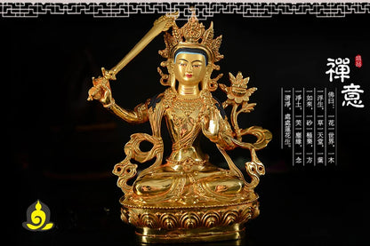 21cm TALL# GOOD Buddha # bless family Safety Health Talisman #efficacious Protection Gold-plated Bodhisattva Buddha statue