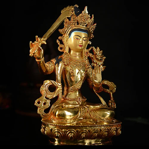 21cm TALL# GOOD Buddha # bless family Safety Health Talisman #efficacious Protection Gold-plated Bodhisattva Buddha statue