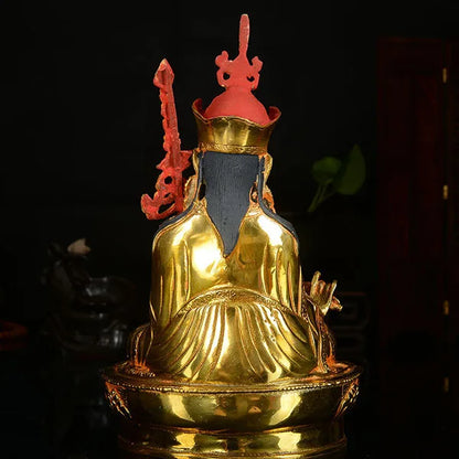 21cm TALL# GOOD # thriving business money Safety #efficacious Protection Nepal Gold-plated Guru Padmasambhava Buddha statue