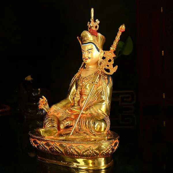 21cm TALL# GOOD # thriving business money Safety #efficacious Protection Nepal Gold-plated Guru Padmasambhava Buddha statue