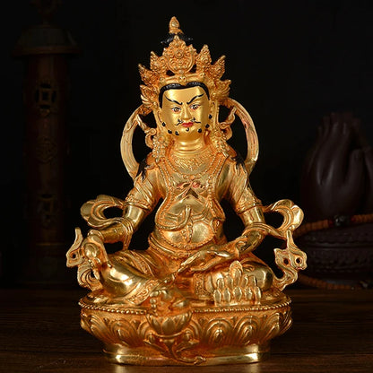 21cm TALL# bless family Safety Health Talisman #efficacious Protection Gold-plated Yellow mammon Zanbala Buddha statue