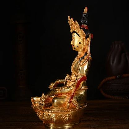 21cm TALL# bless family Safety Health Talisman #efficacious Protection Gold-plated Yellow mammon Zanbala Buddha statue