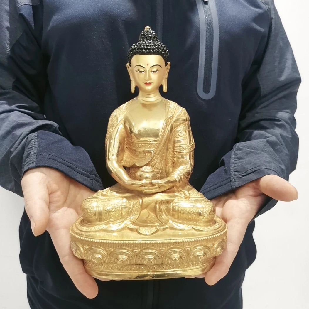 21cm Wholesale Tibet Buddha statue GOOD copper gilding Worship Amitabha Amitayus Buddha statue Family protection Health safety