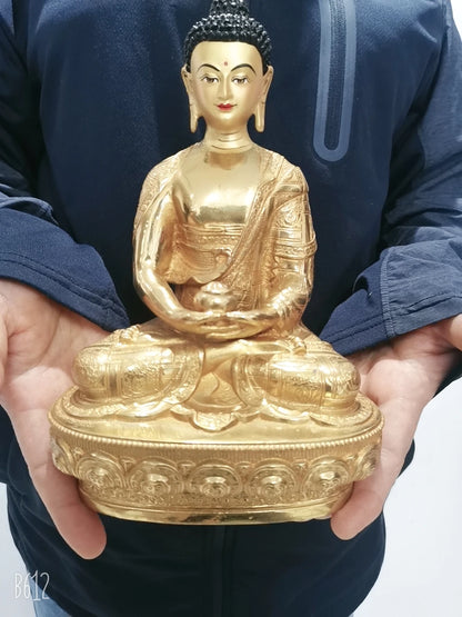 21cm Wholesale Tibet Buddha statue GOOD copper gilding Worship Amitabha Amitayus Buddha statue Family protection Health safety