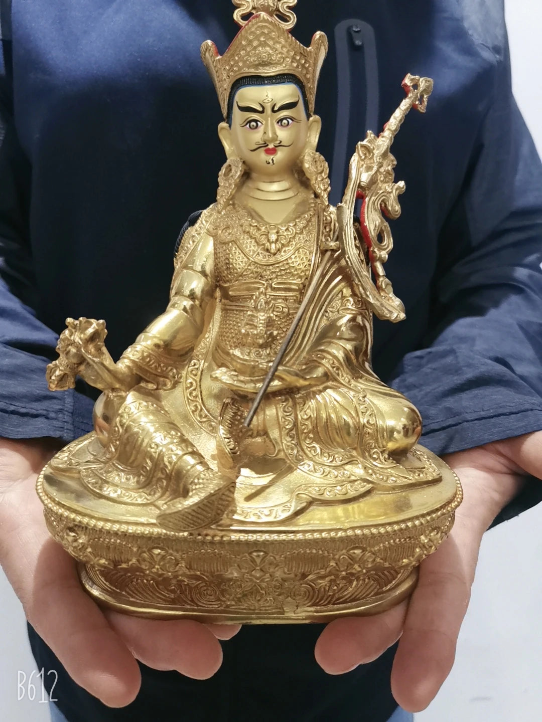 21cm Wholesale Tibet Buddha statue copper gilding altar Worship Padmakara Guru Rinpoche Buddha statue Family protection safety