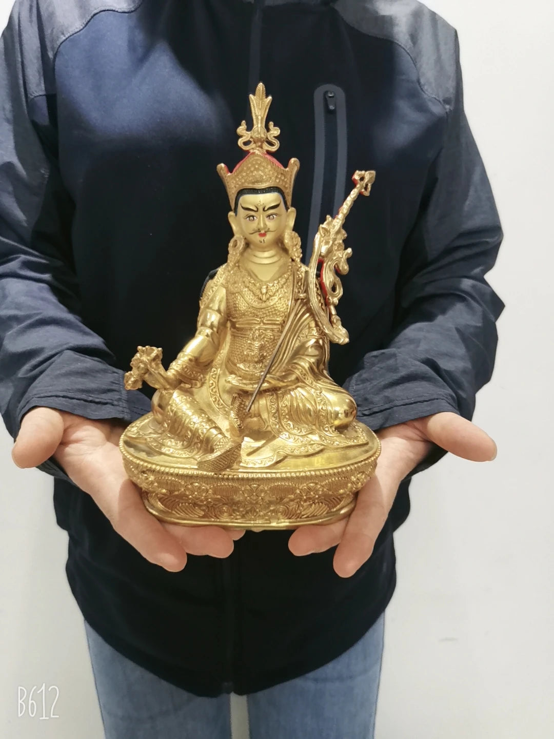 21cm Wholesale Tibet Buddha statue copper gilding altar Worship Padmakara Guru Rinpoche Buddha statue Family protection safety