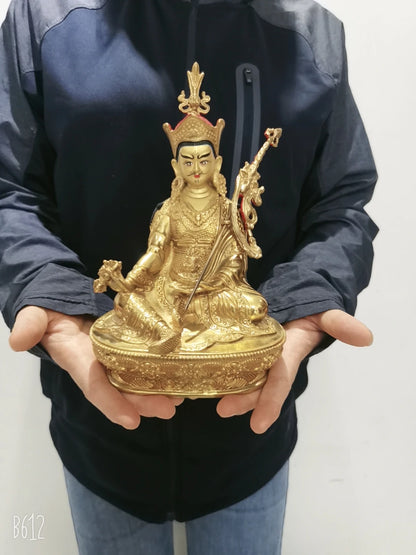 21cm Wholesale Tibet Buddha statue copper gilding altar Worship Padmakara Guru Rinpoche Buddha statue Family protection safety