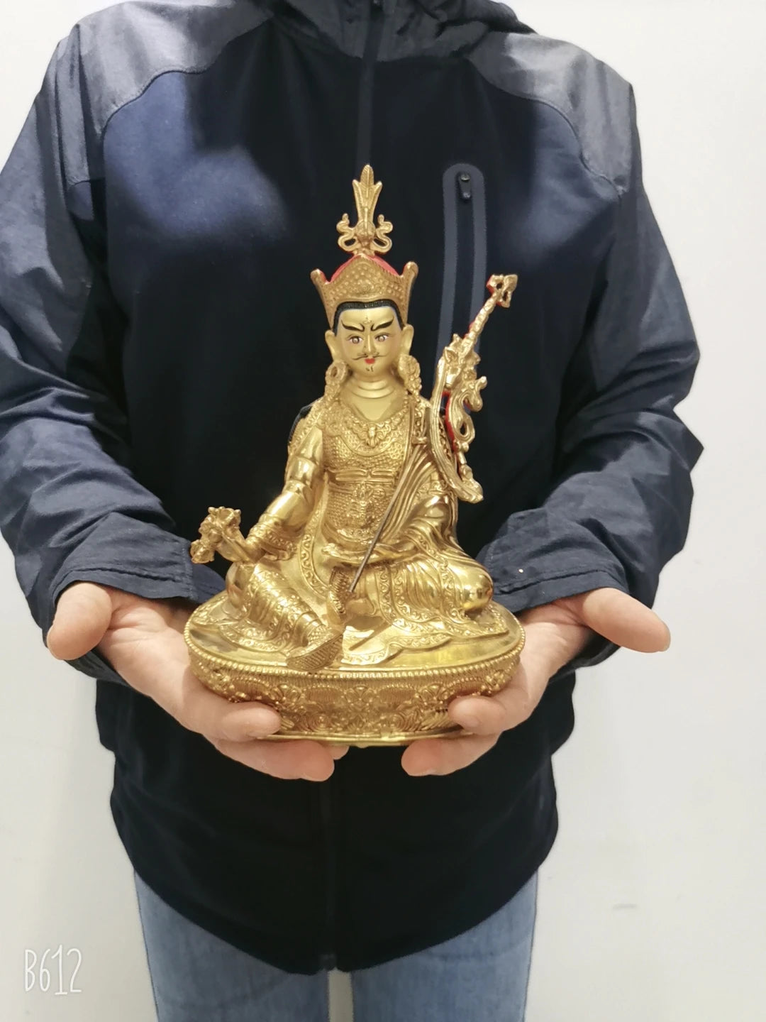 21cm Wholesale Tibet Buddha statue copper gilding altar Worship Padmakara Guru Rinpoche Buddha statue Family protection safety