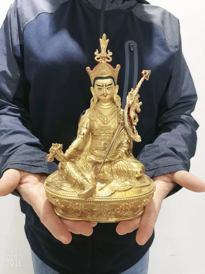 21cm Wholesale Tibet Buddha statue copper gilding altar Worship Padmakara Guru Rinpoche Buddha statue Family protection safety