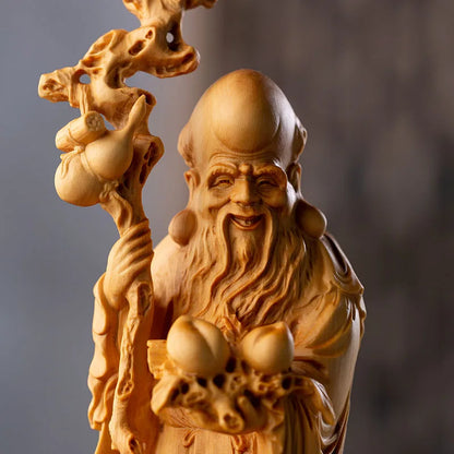 22/34CM Longevity God Figures Birthday Gift Feng Shui Buddha Statue Lucky Wood Decoration Classical Wood Statue Home Decoration