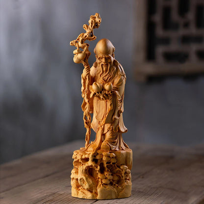 22/34CM Longevity God Figures Birthday Gift Feng Shui Buddha Statue Lucky Wood Decoration Classical Wood Statue Home Decoration