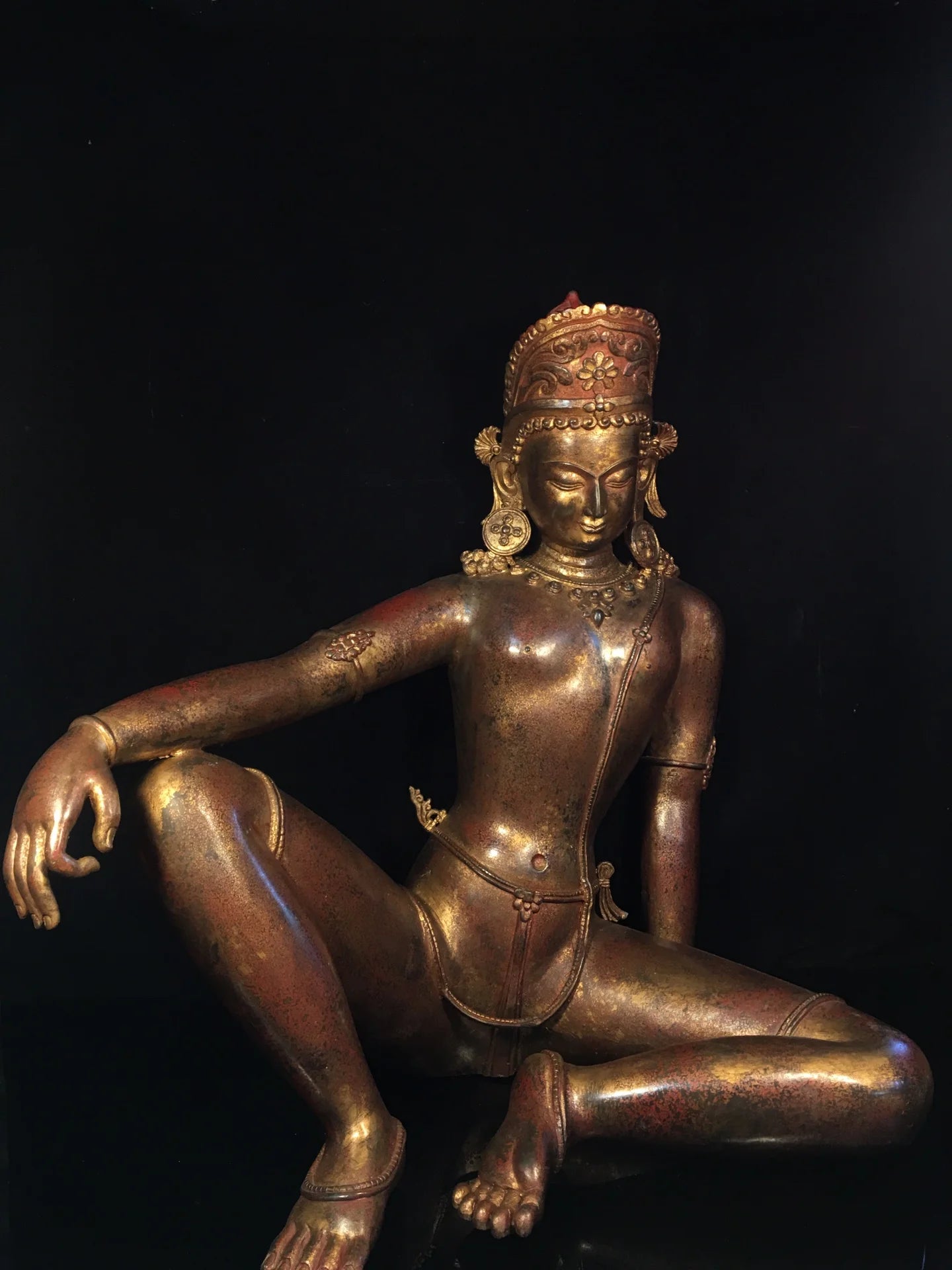 22"Tibetan Temple Collection Old Bronze Cinnabar Gilt Free Tara  Tibetan Buddha Amitabha Worship Hall Town House Exorcism