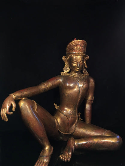 22"Tibetan Temple Collection Old Bronze Cinnabar Gilt Free Tara  Tibetan Buddha Amitabha Worship Hall Town House Exorcism