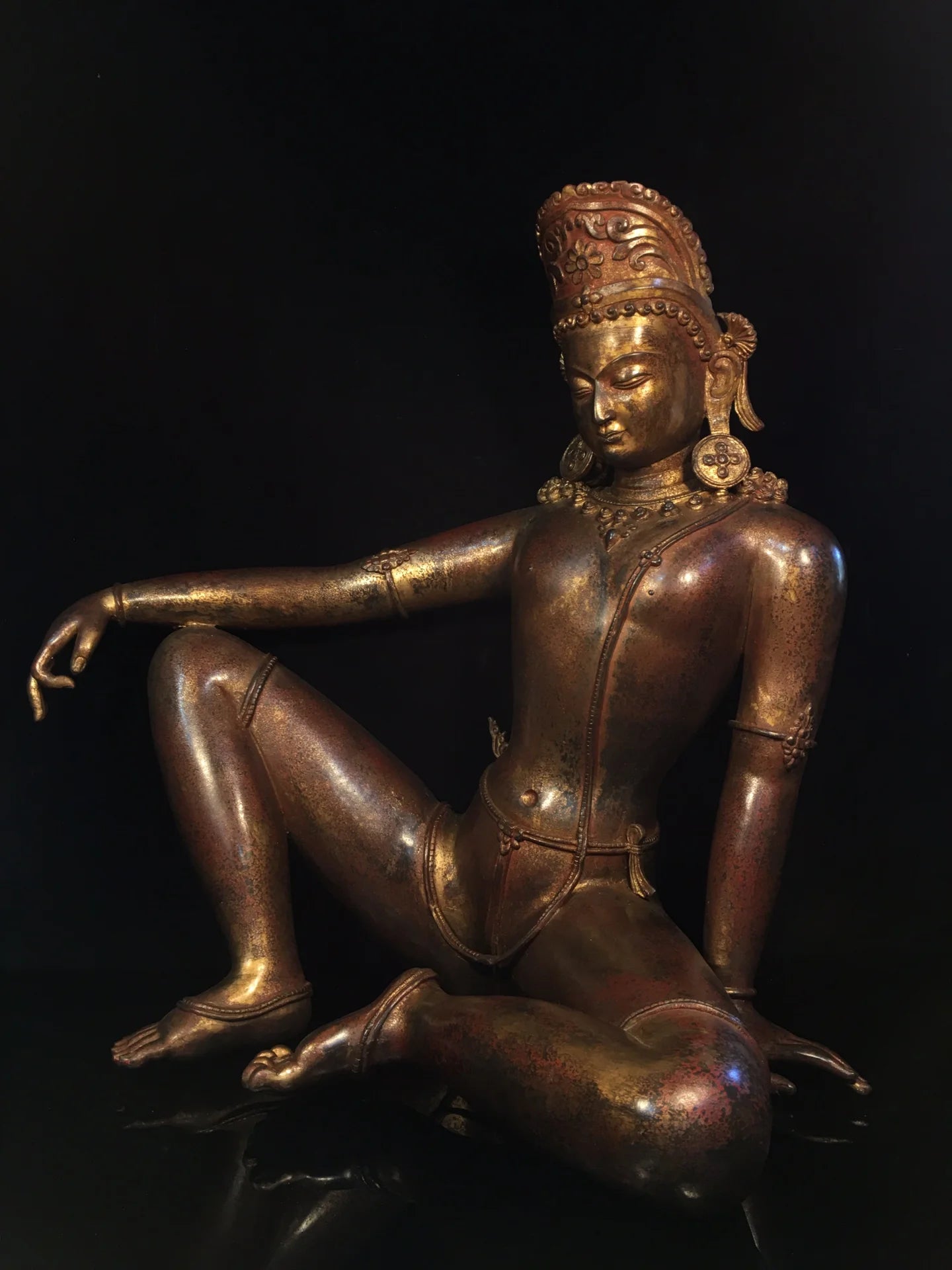 22"Tibetan Temple Collection Old Bronze Cinnabar Gilt Free Tara  Tibetan Buddha Amitabha Worship Hall Town House Exorcism