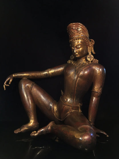 22"Tibetan Temple Collection Old Bronze Cinnabar Gilt Free Tara  Tibetan Buddha Amitabha Worship Hall Town House Exorcism