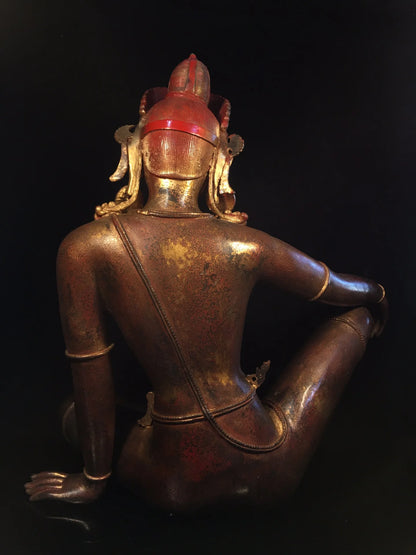 22"Tibetan Temple Collection Old Bronze Cinnabar Gilt Free Tara  Tibetan Buddha Amitabha Worship Hall Town House Exorcism