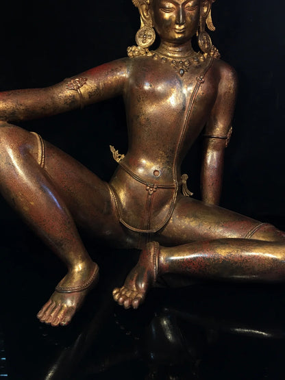 22"Tibetan Temple Collection Old Bronze Cinnabar Gilt Free Tara  Tibetan Buddha Amitabha Worship Hall Town House Exorcism