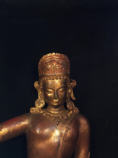 22"Tibetan Temple Collection Old Bronze Cinnabar Gilt Free Tara  Tibetan Buddha Amitabha Worship Hall Town House Exorcism