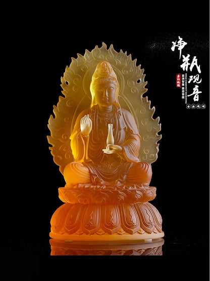 22 cm high  Avalokitesvara Bodhisattva Coloured glaze Pure bottle Guanyin Buddha statue Buddhist temple home worship ornament