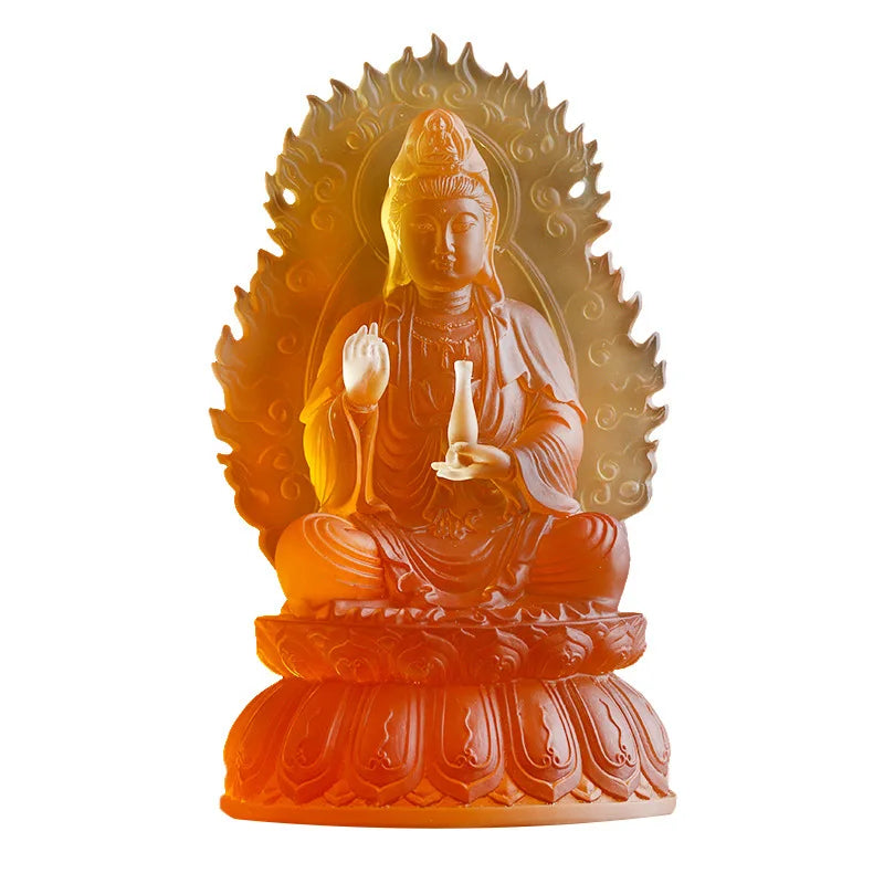 22 cm high  Avalokitesvara Bodhisattva Coloured glaze Pure bottle Guanyin Buddha statue Buddhist temple home worship ornament