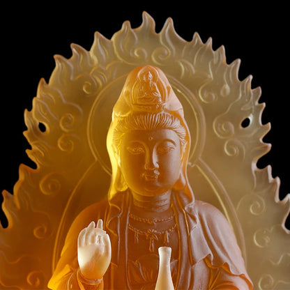 22 cm high  Avalokitesvara Bodhisattva Coloured glaze Pure bottle Guanyin Buddha statue Buddhist temple home worship ornament