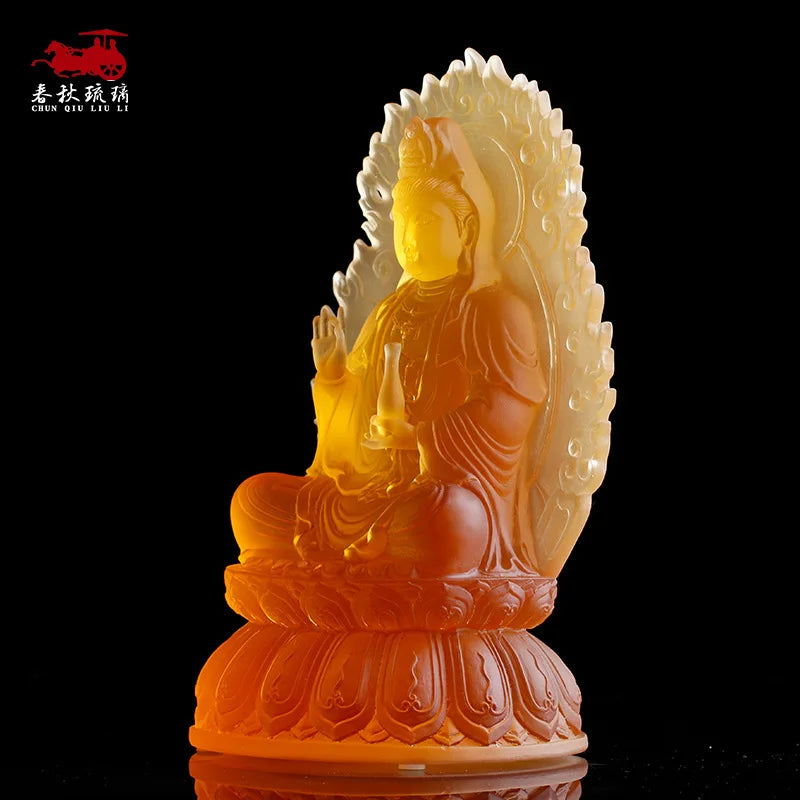 22 cm high  Avalokitesvara Bodhisattva Coloured glaze Pure bottle Guanyin Buddha statue Buddhist temple home worship ornament