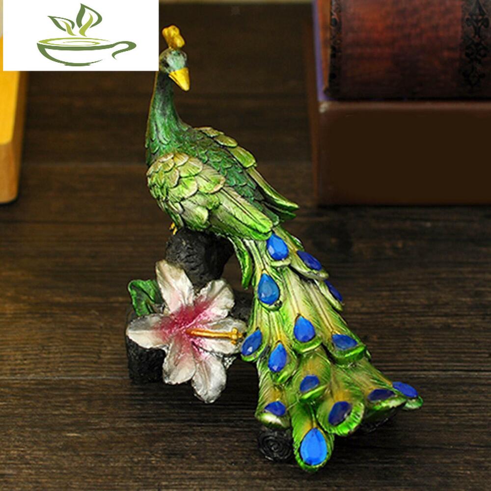 Lifelike Peacock Figurine Resin Miniature Statue for Bookshelf Cabinet Decor,