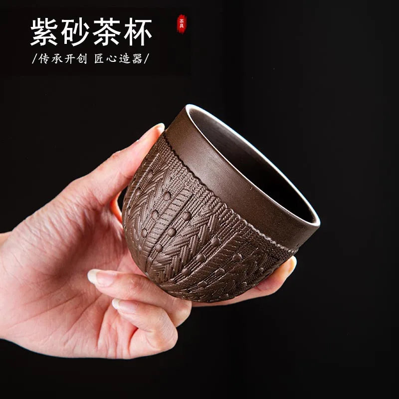 220cc Yixing Purple Clay Handmade Mud Painting Harvest Tea Cup Creative Natural Ore Master Cup Chinese Kung Fu Teacups Drinkware