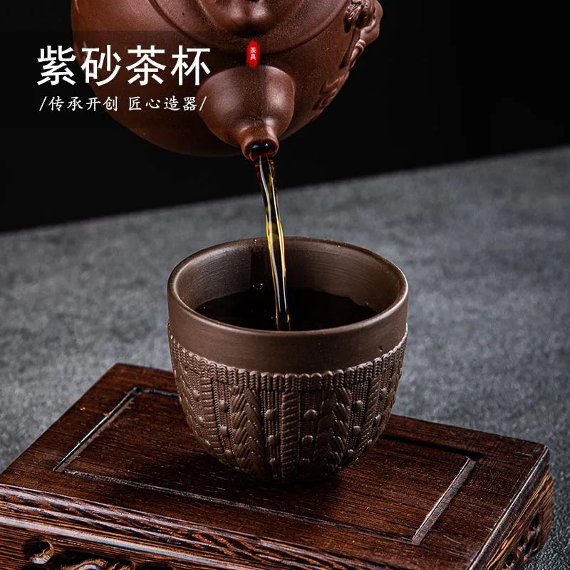 220cc Yixing Purple Clay Handmade Mud Painting Harvest Tea Cup Creative Natural Ore Master Cup Chinese Kung Fu Teacups Drinkware