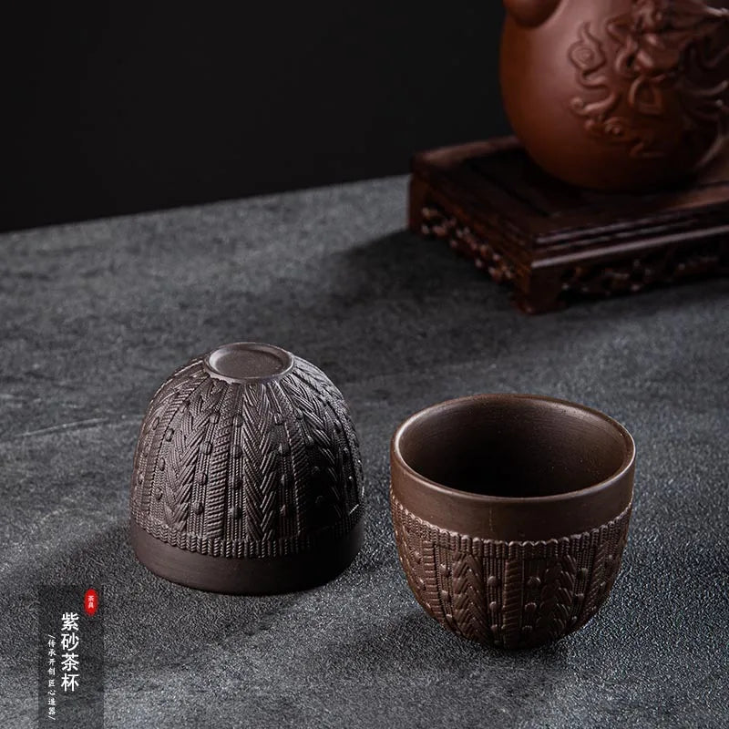 220cc Yixing Purple Clay Handmade Mud Painting Harvest Tea Cup Creative Natural Ore Master Cup Chinese Kung Fu Teacups Drinkware