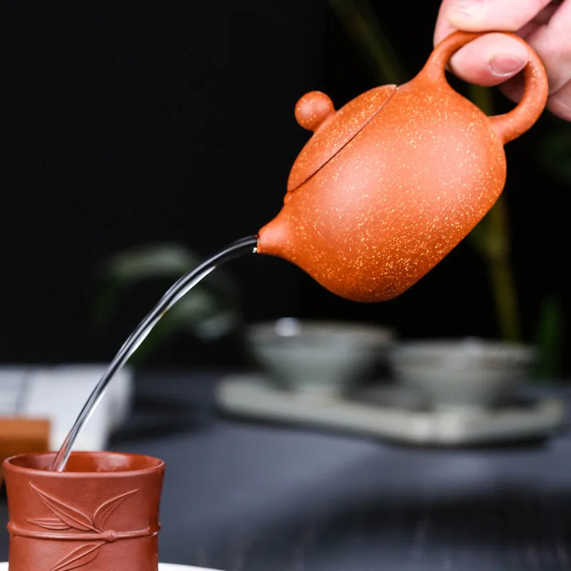 220cc Yixing Purple Clay Pot Hand-painted Dragon Blood Sand Tea Pot Xishi Pot Tea Coffee Teapot and Cup Set Heated Kettle Puer