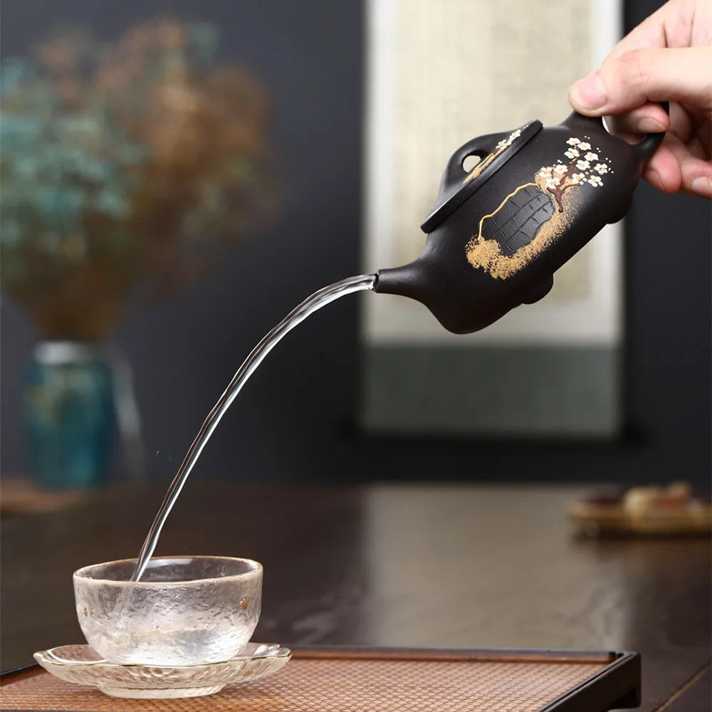 220cc Yixing Raw Ore Purple Sand Shipiao Pot Traditional Pattern Purple Clay Teapot Handmade Kettle Tea Pot Kung Fu Teaware
