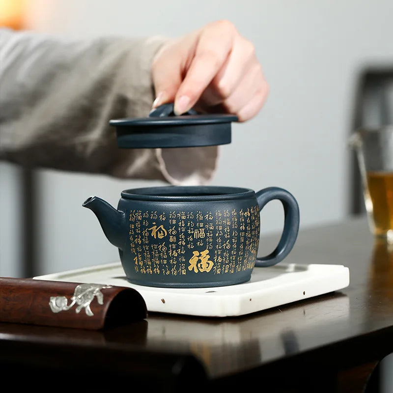220ml Authentic Yixing Master Purely Hand-carved Raw Ore Teapot Household Chinese Puer Kung Fu Teaset Accessories Gift Packaging