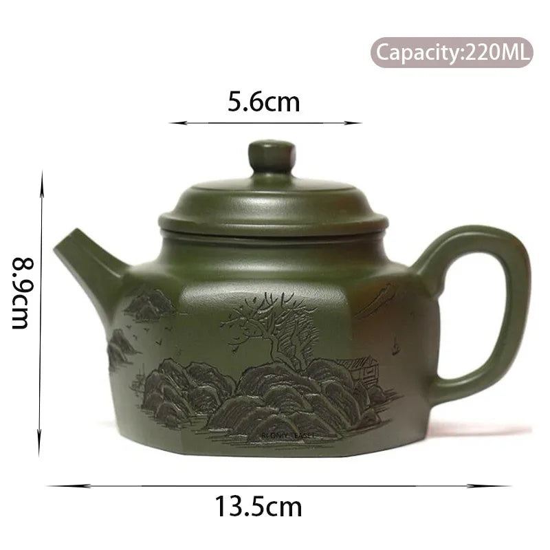 220ml Authentic Yixing Purple Clay Teapot Famous Artists Handmade Tea Pot Raw Ore Green Mud Kettle Chinese Zisha Tea Set Teaware