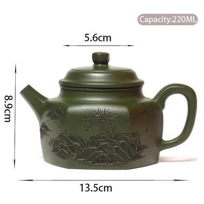 220ml Authentic Yixing Purple Clay Teapot Famous Artists Handmade Tea Pot Raw Ore Green Mud Kettle Chinese Zisha Tea Set Teaware